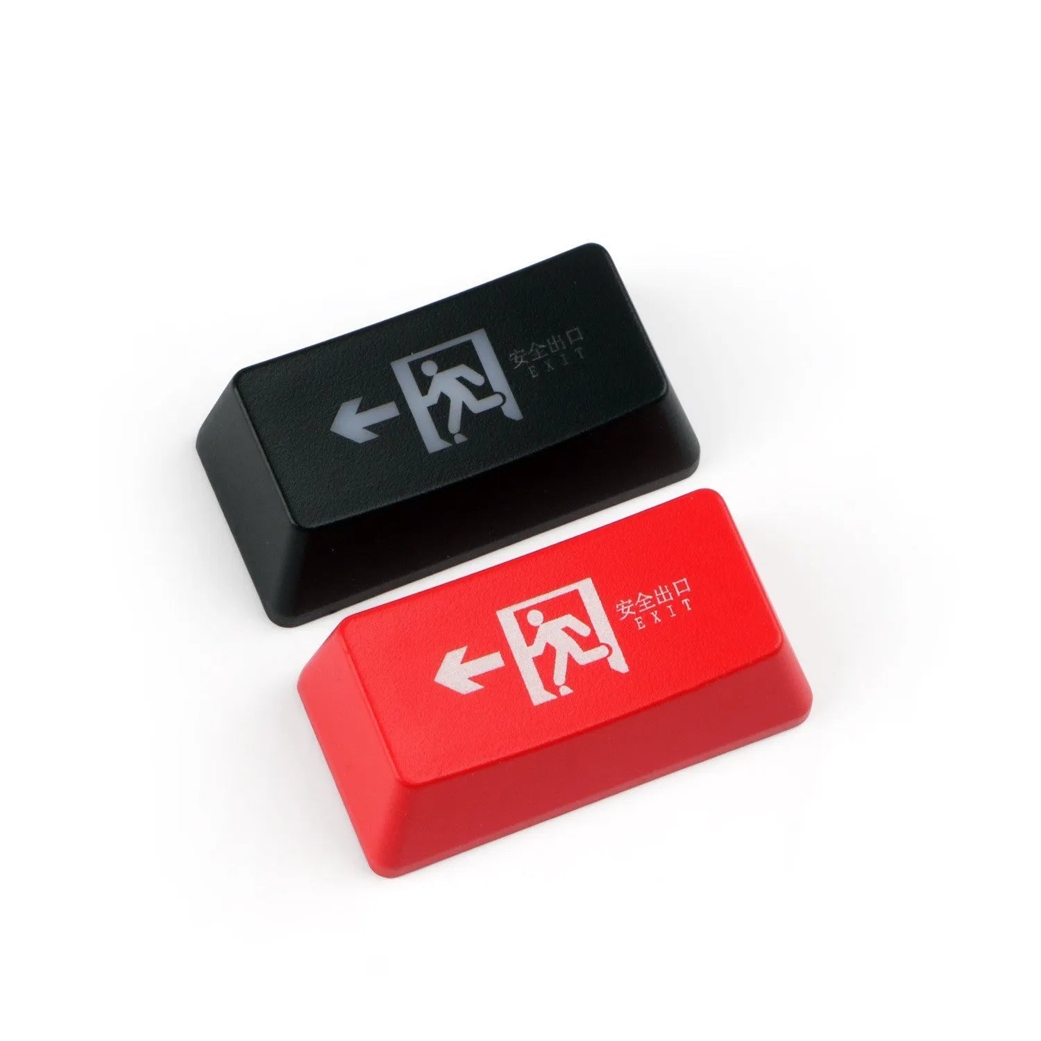 Red Safety Evacuation Exit icon key cap for a mechanical keyboard backspace key.