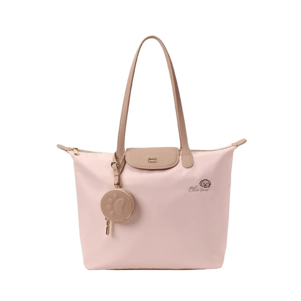 Oxford cloth shoulder tote bag with sandwich pocket and mobile phone compartment in pink macaron colour