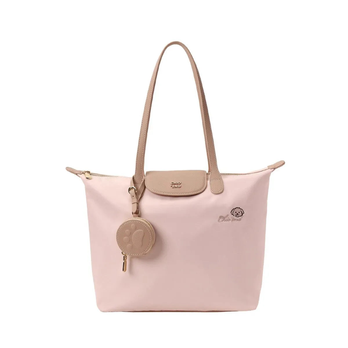 Oxford cloth shoulder tote bag with sandwich pocket and mobile phone compartment in pink macaron colour