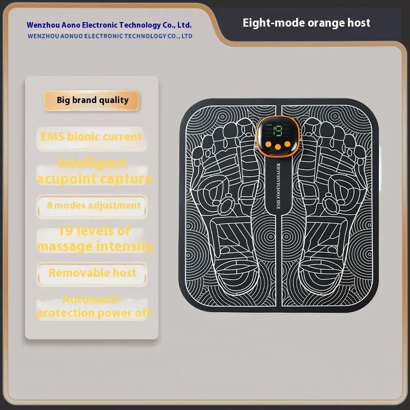 Blue reflexology foot massager mat with USB charging cable and remote control