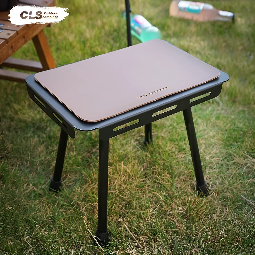 CLS Outdoor aluminium folding camping stool converted into a small table, with Army Green PU cushion and storage bag.