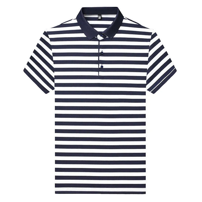 Men's striped short-sleeved pullover t-shirt in blue, straight fit, polyester blend, size M to 4XL