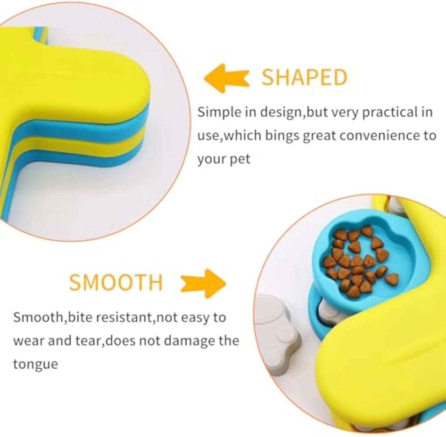 Yellow dog puzzle feeder bowl with three rotating layers and anti-slip rubber base