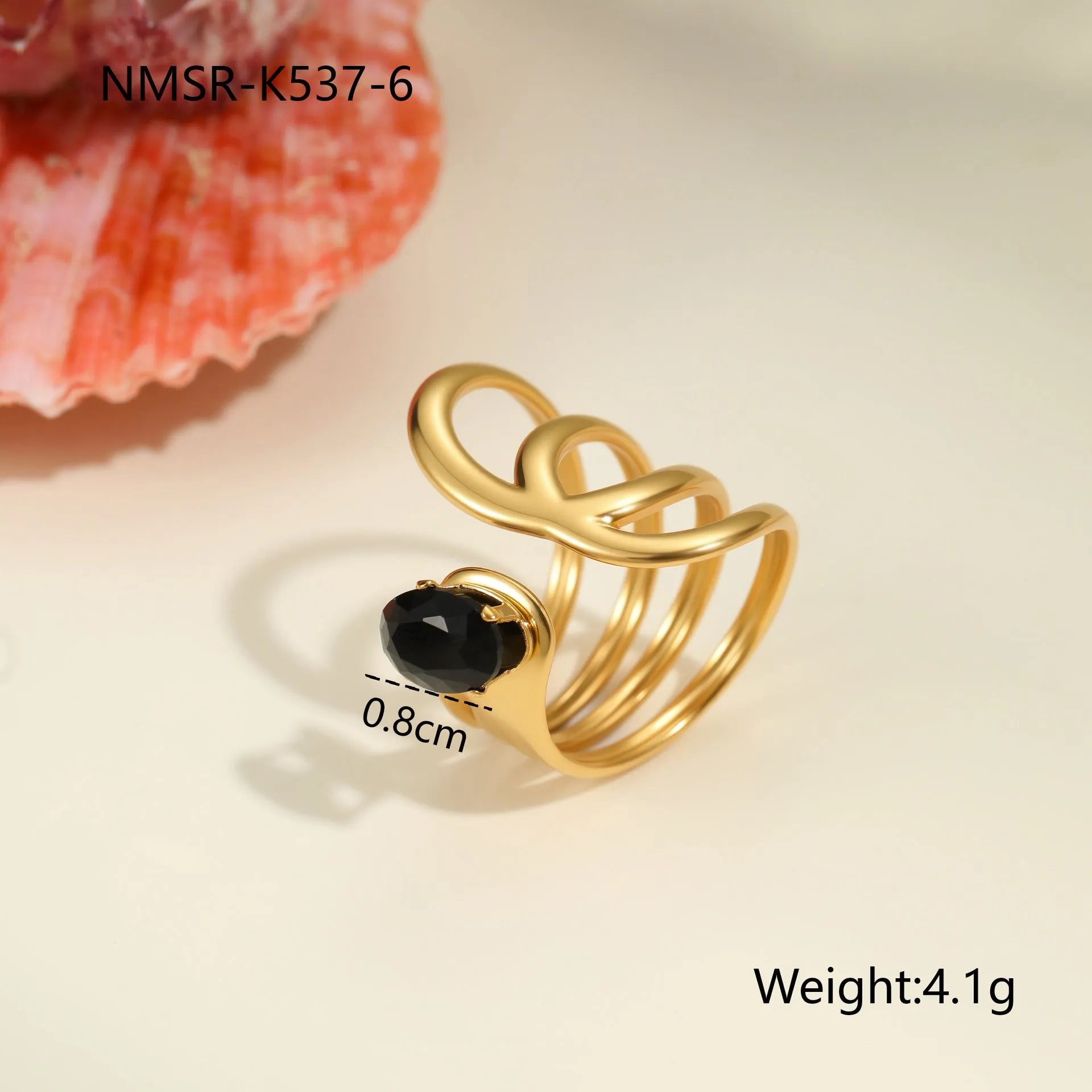 Geometric open mouth stainless steel ring with zircon stones and electroplated finish