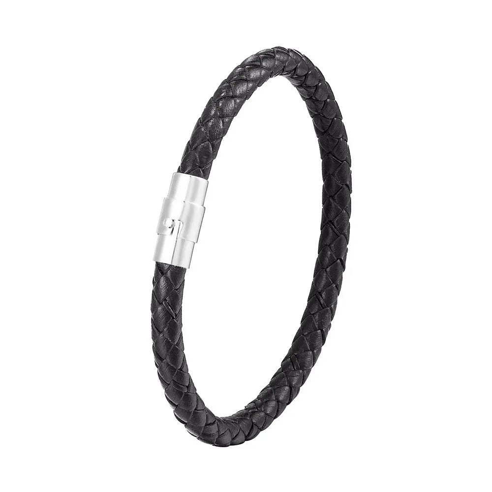 Men's titanium steel geometric wire bracelet with a magnetic clasp, shown in a silver finish.