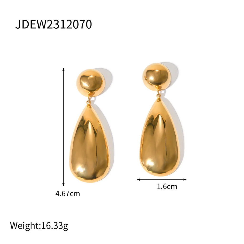 Geometric water drop stainless steel earrings with gold electroplated finish and hemisphere design details