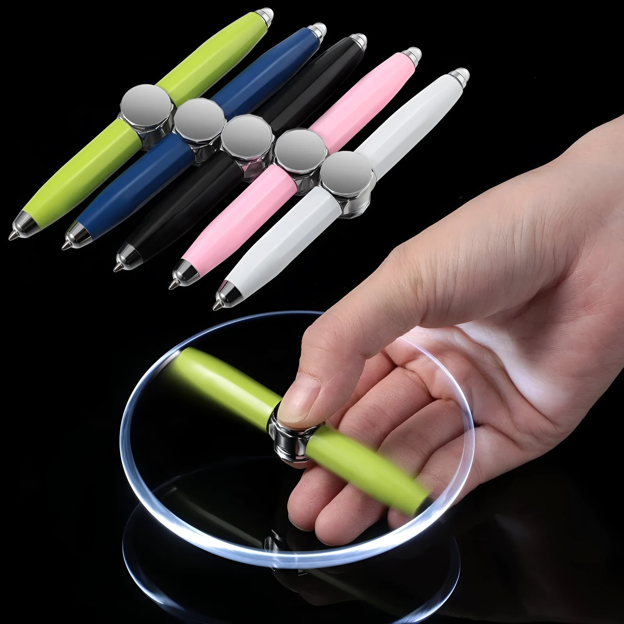 10.5cm metal ballpoint pen with spinning gyro decompression mechanism and LED light feature