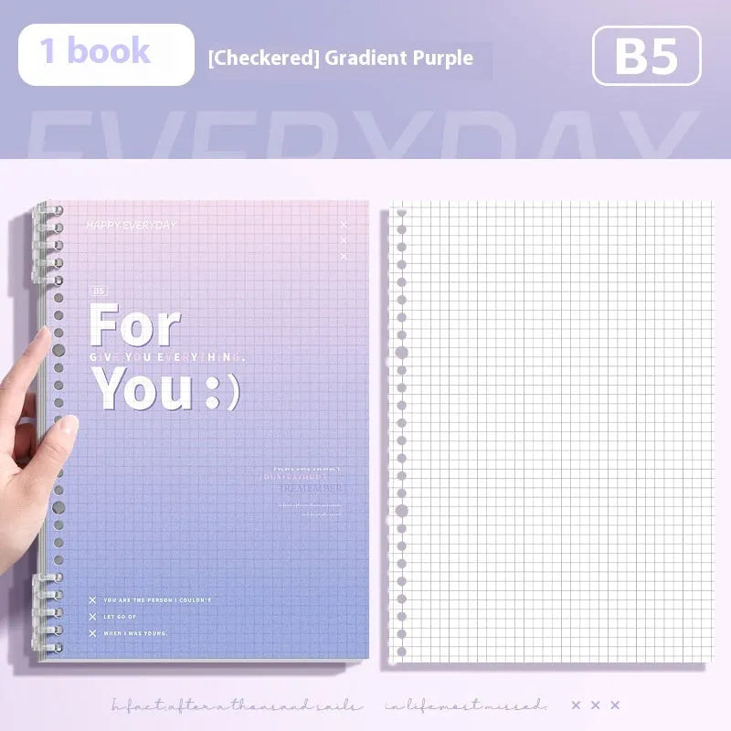 Gradient coloured removable coil notepad with PP cover in green, blue, pink, or purple.