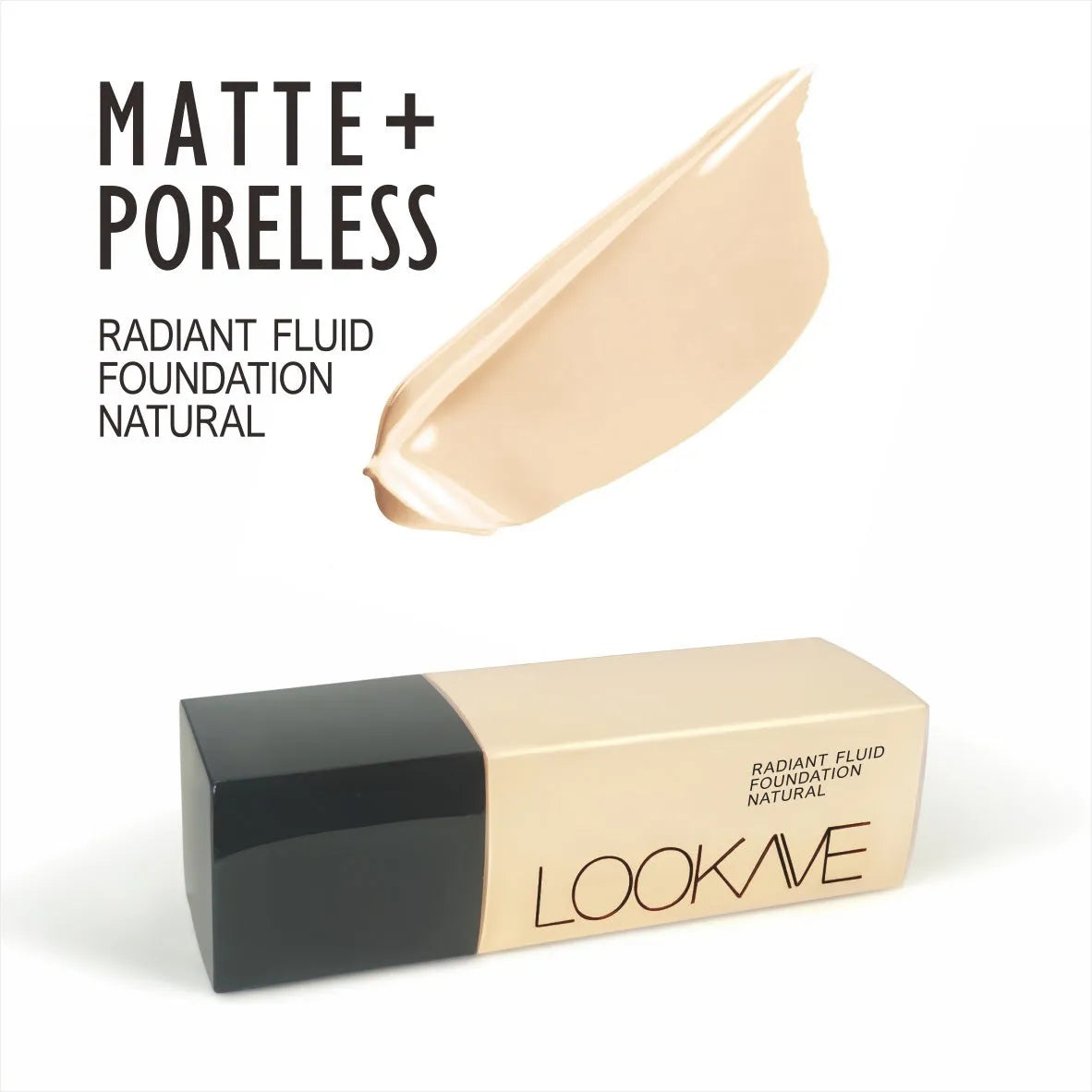 LOOKAVE Matte Liquid Foundation bottle in 21ml size, shown in Ivory White shade