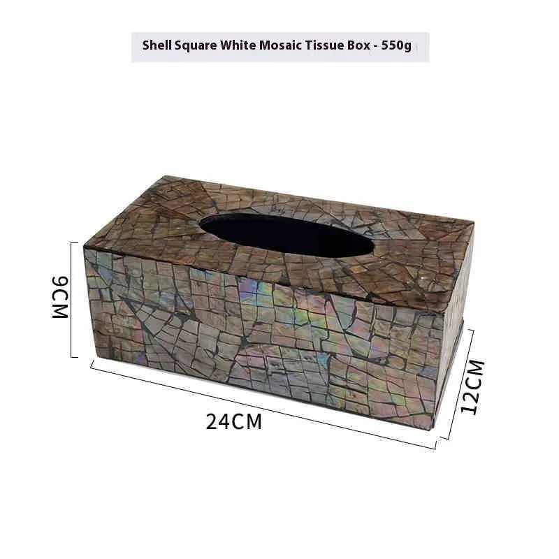 Modern black shell tissue box organiser with removable storage compartments on coffee table