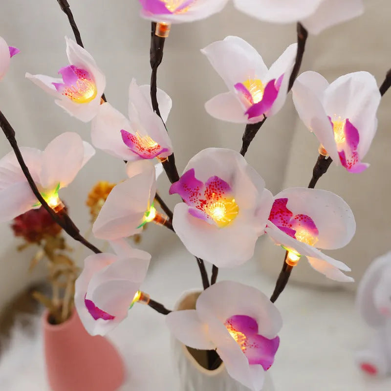 Pink LED phalaenopsis orchid branch decorative light with 65cm fabric and plastic stem
