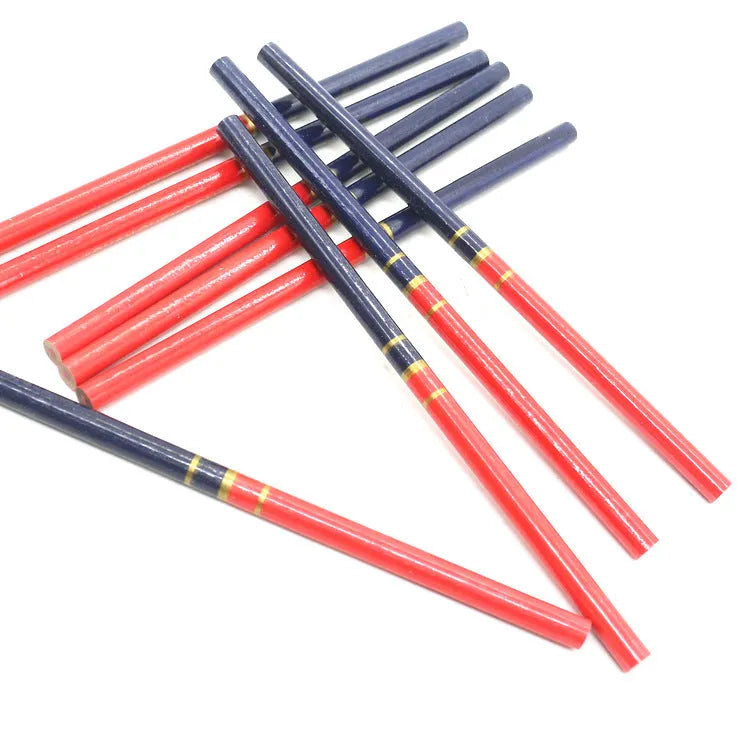 Red and blue carpenter's pencils 10-piece set with round wooden design