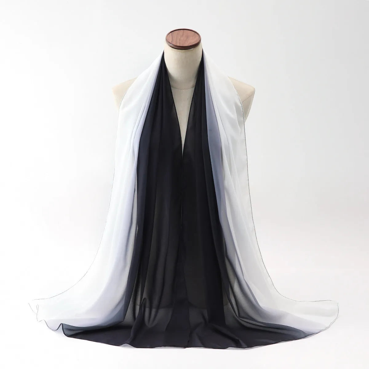 Women's chiffon bubble towel scarf in ethnic Pu long style showing texture and drape