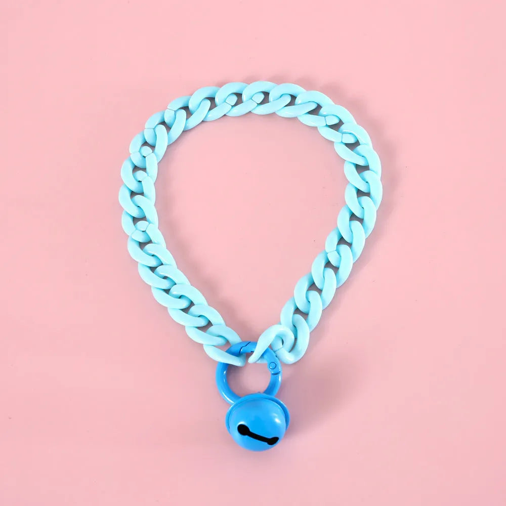 Plastic pet collar in macaron candy colours with chain detailing in blue, pink and mixed options