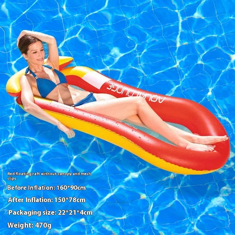 PVC thick sequins inflatable floating row pool lounger in gradient colour with canopy