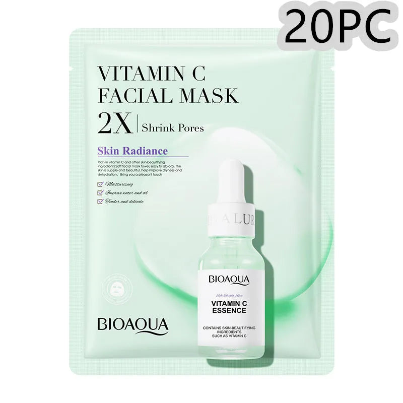Single sheet of a white collagen face mask and a multi-pack box of 30g facial sheet masks.