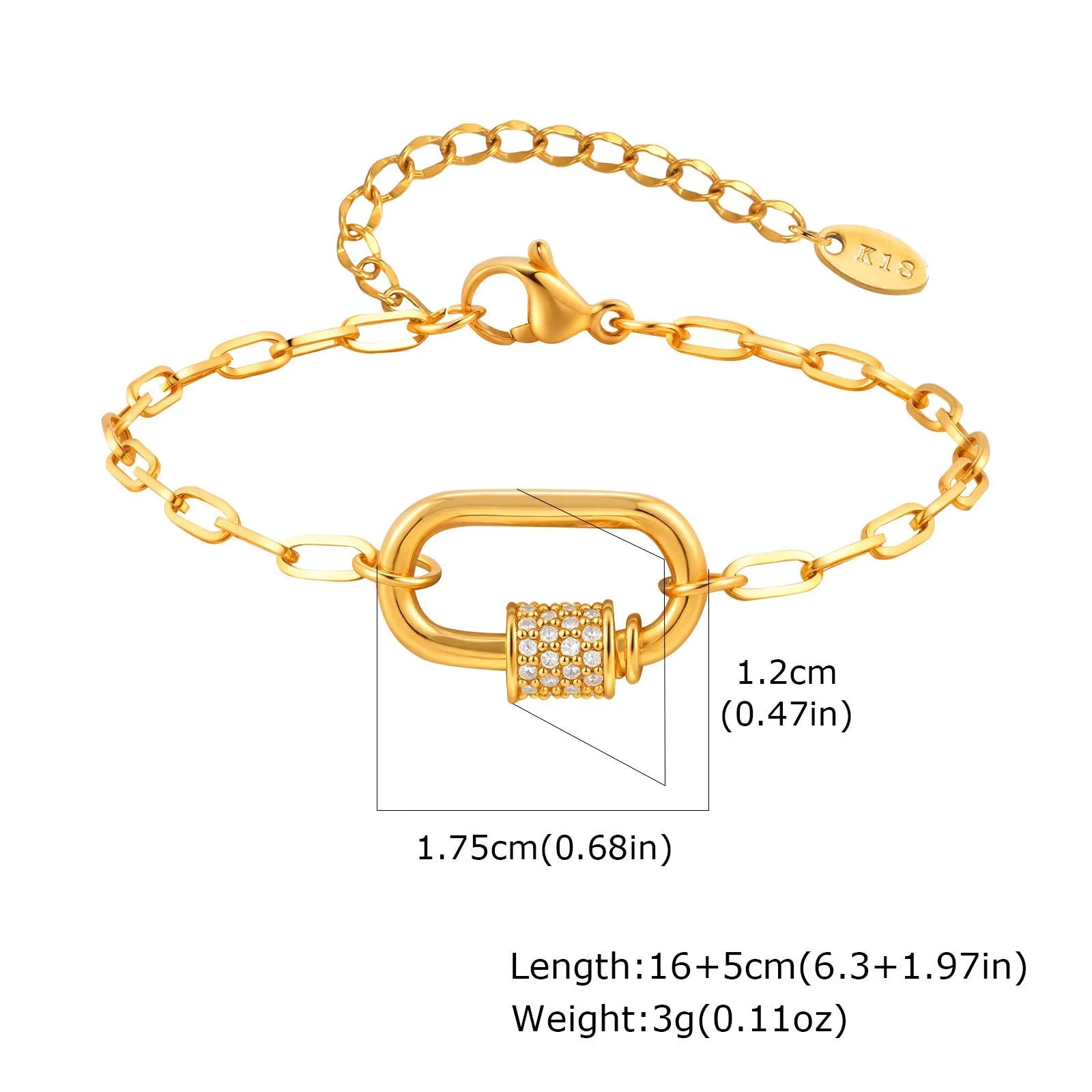 Small square chain stainless steel pendant necklace with oval zircon stone in gold colour finish