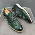 Men's pattern embossed handmade shoes in low tube height with front tie design in four colour options