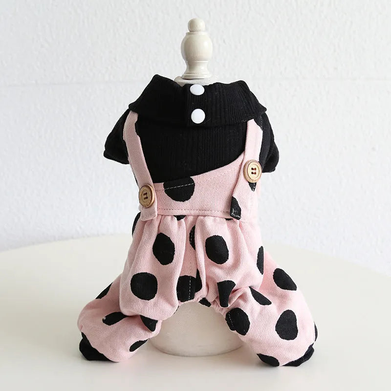 Pet couple outfit set with lapel shoulder straps in cloth material, available in sizes XS through XL