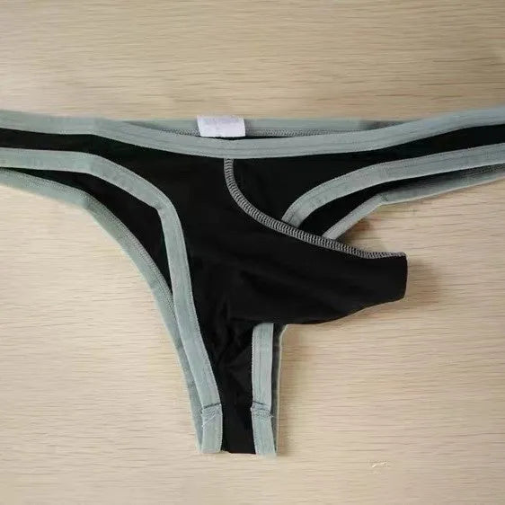 Men's ice silk underwear briefs in army green colour showing elephant nose front design on a white background.