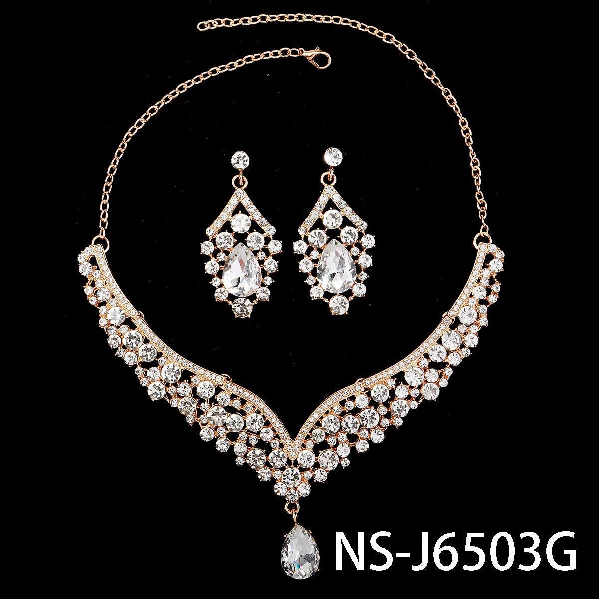 Rhinestone pearl earrings and necklace set for women wedding jewellery in silver gold AB blue green red champagne purple