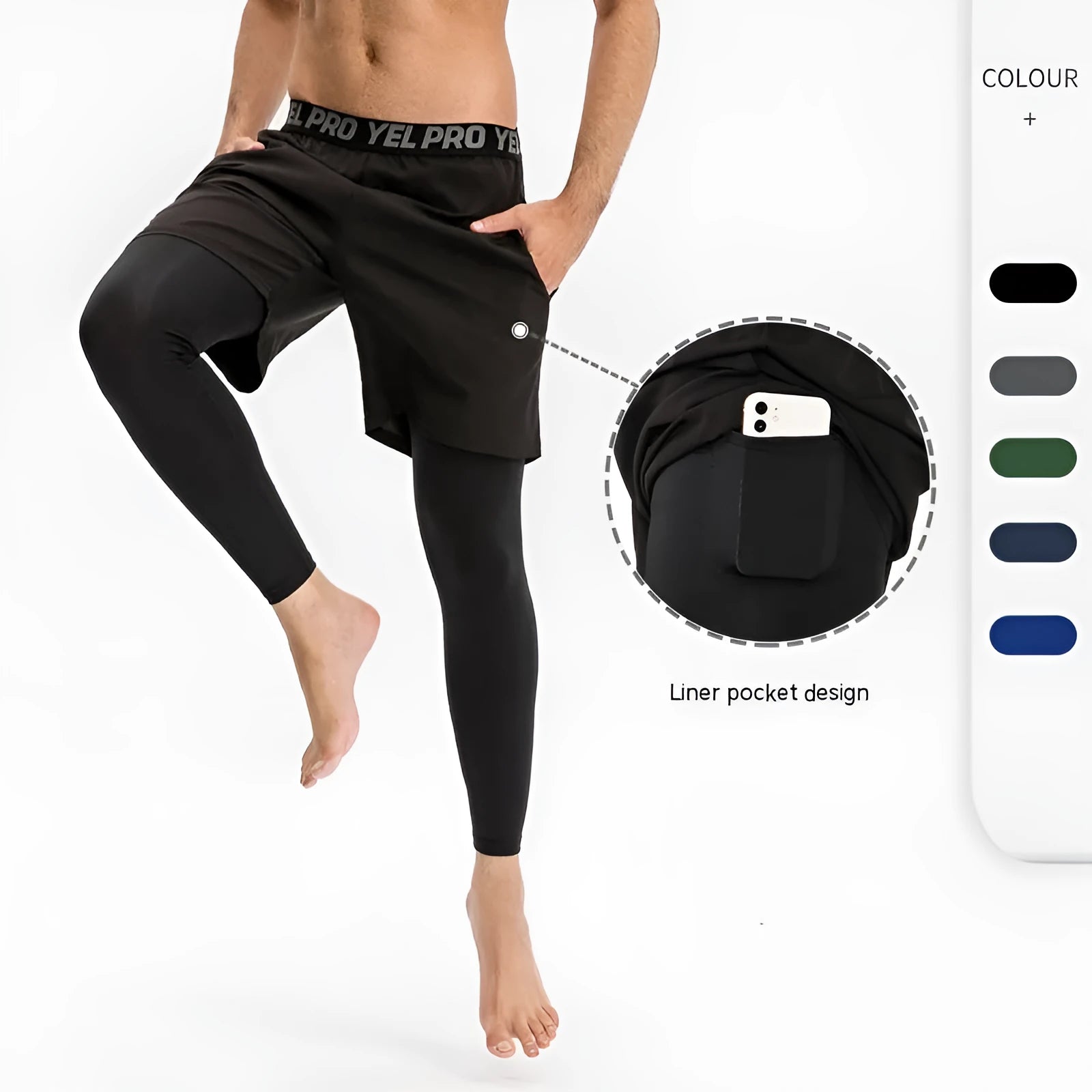 Men's grey quick-drying high elastic tight pants for fitness and running