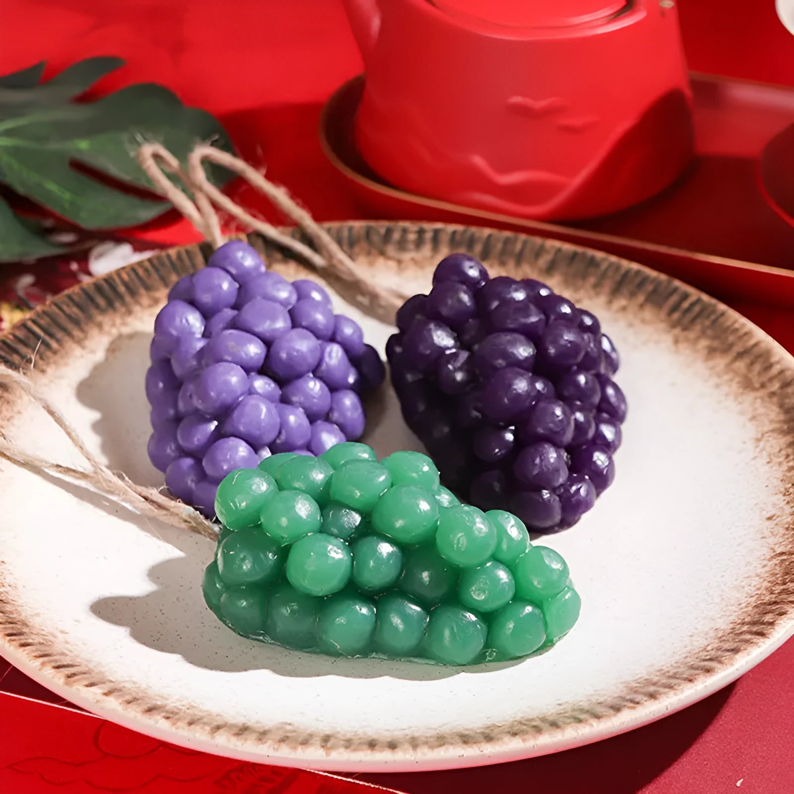 Purple and green grape cluster shaped handmade soap bar, 80g.