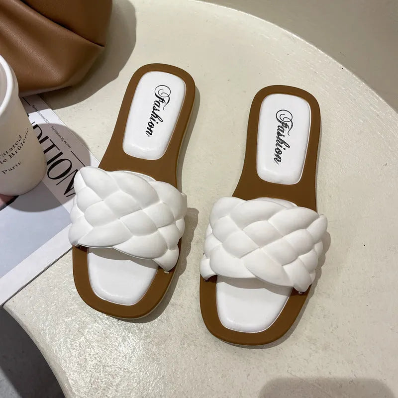 Women's plaid pattern PVC beach sandals with a thick non-slip sole, shown in multiple colours.