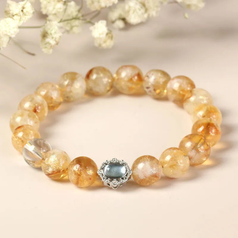 Citrine crystal geometric bracelet with 10mm width and grinding texture