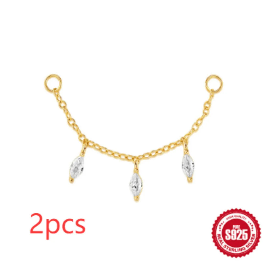 S925 sterling silver water drop shaped earring with a flat spiral puncture pattern, in a gold tone finish.