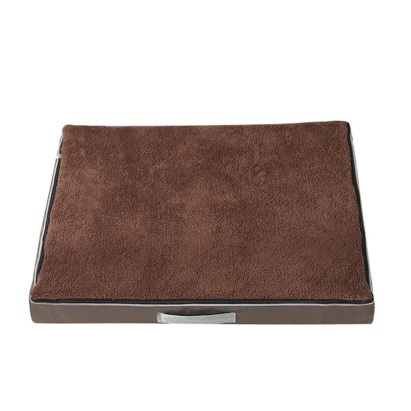 Removable washable memory sponge dog mat in brown, shown with a detached cover for cleaning.