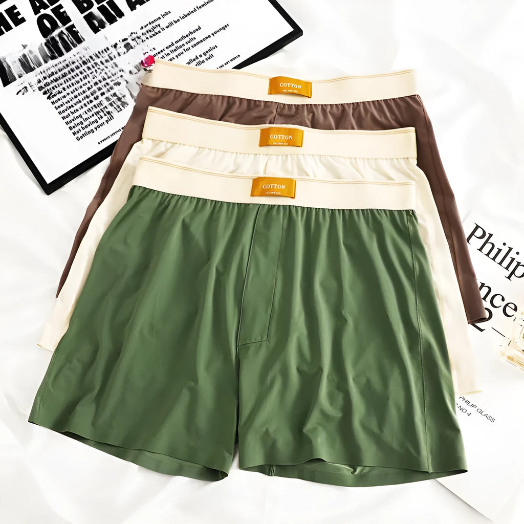 Men's solid colour loose Ice Silk underwear briefs on a neutral background