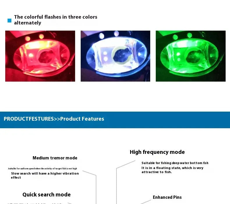 Electronic fishing lure with luminous metal vib in blue and red body options