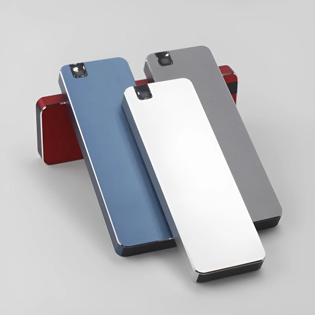 White portable solid state hard disk with metal shell and USB 3.1 cable