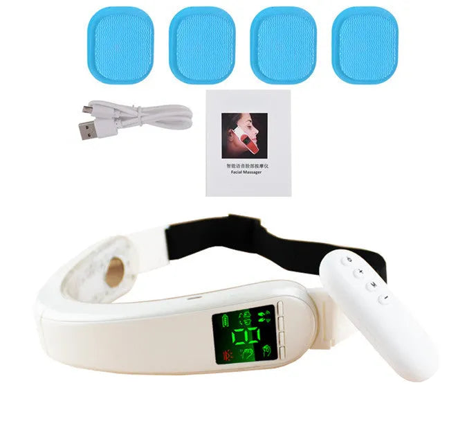 Infrared LED photon therapy V-shape slimming face massager with metal sheets and silicone sheet in blue red white colours