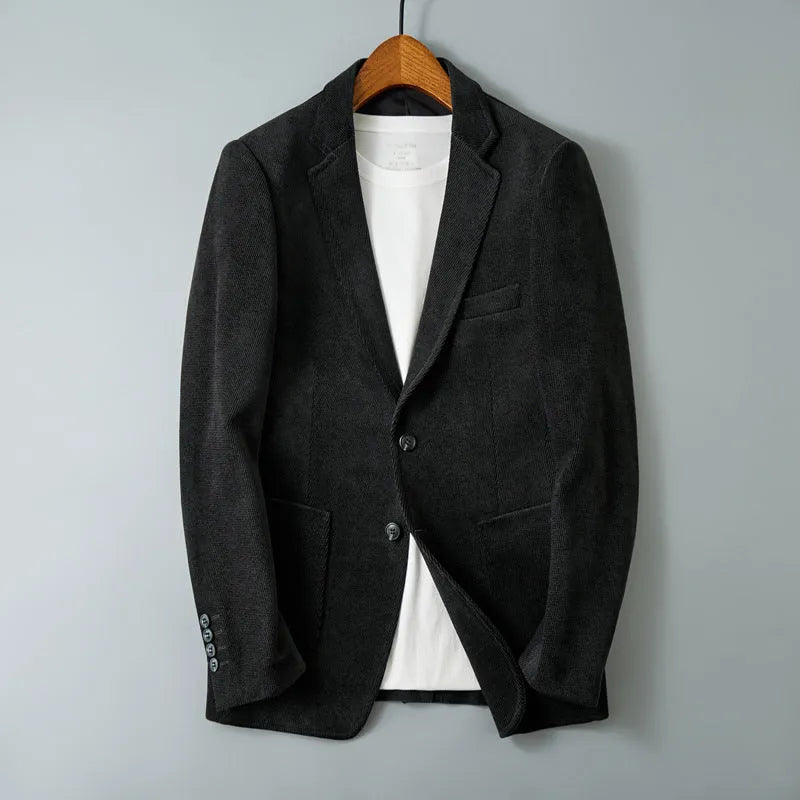 Slim-fit single-breasted polyester jacket in khaki, Korean style, long sleeves, straight hem