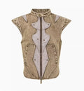 Summer Dark Knight pleated vest in cotton denim fabric, picture colour, front view