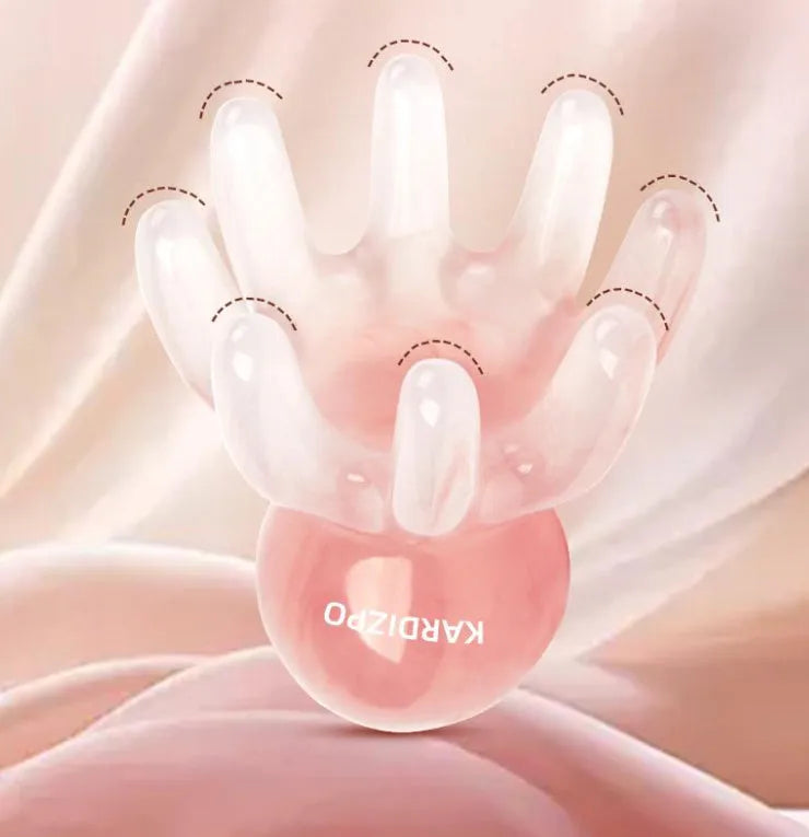 Pink octopus-shaped massage comb for facial meridian stimulation with storage bag