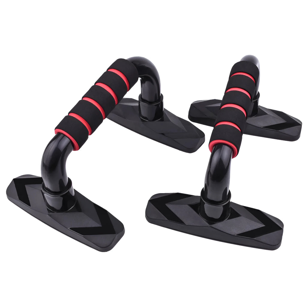 Pair of I-shaped push up bars with diamond pattern textured handles in blue colour for home strength training