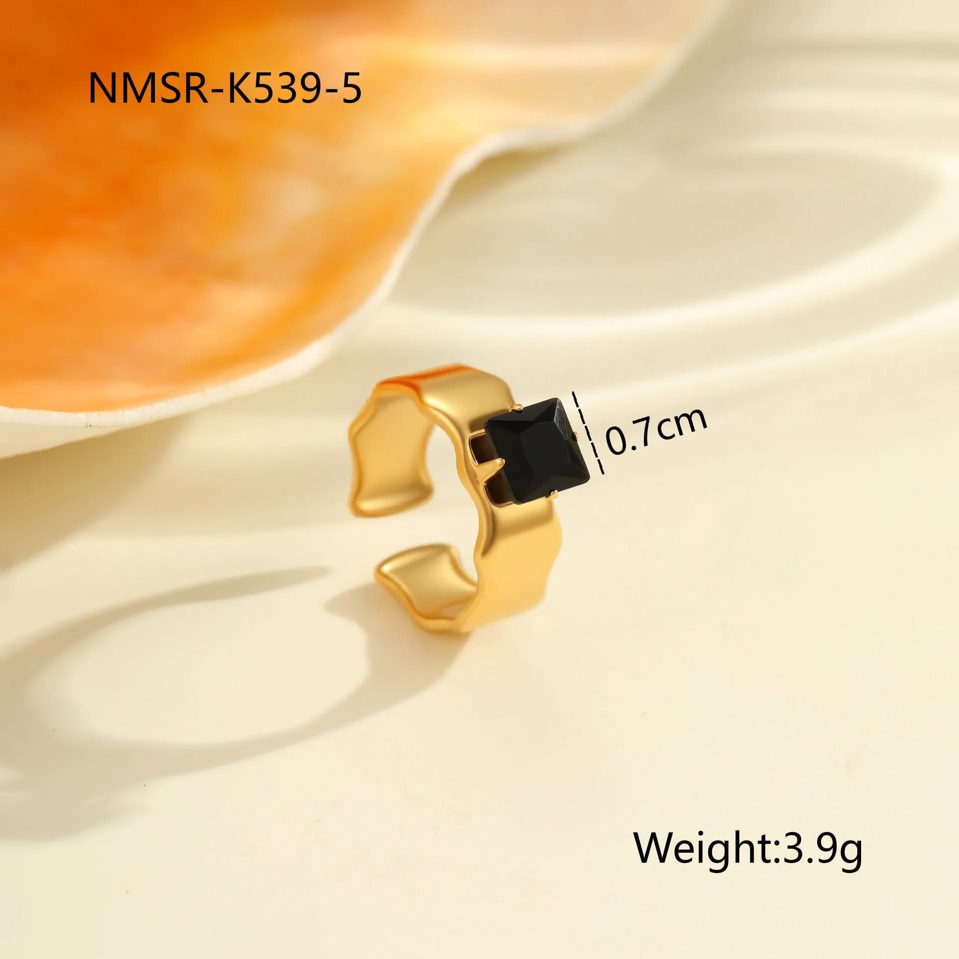 Geometric open mouth stainless steel ring with zircon stones and electroplated finish