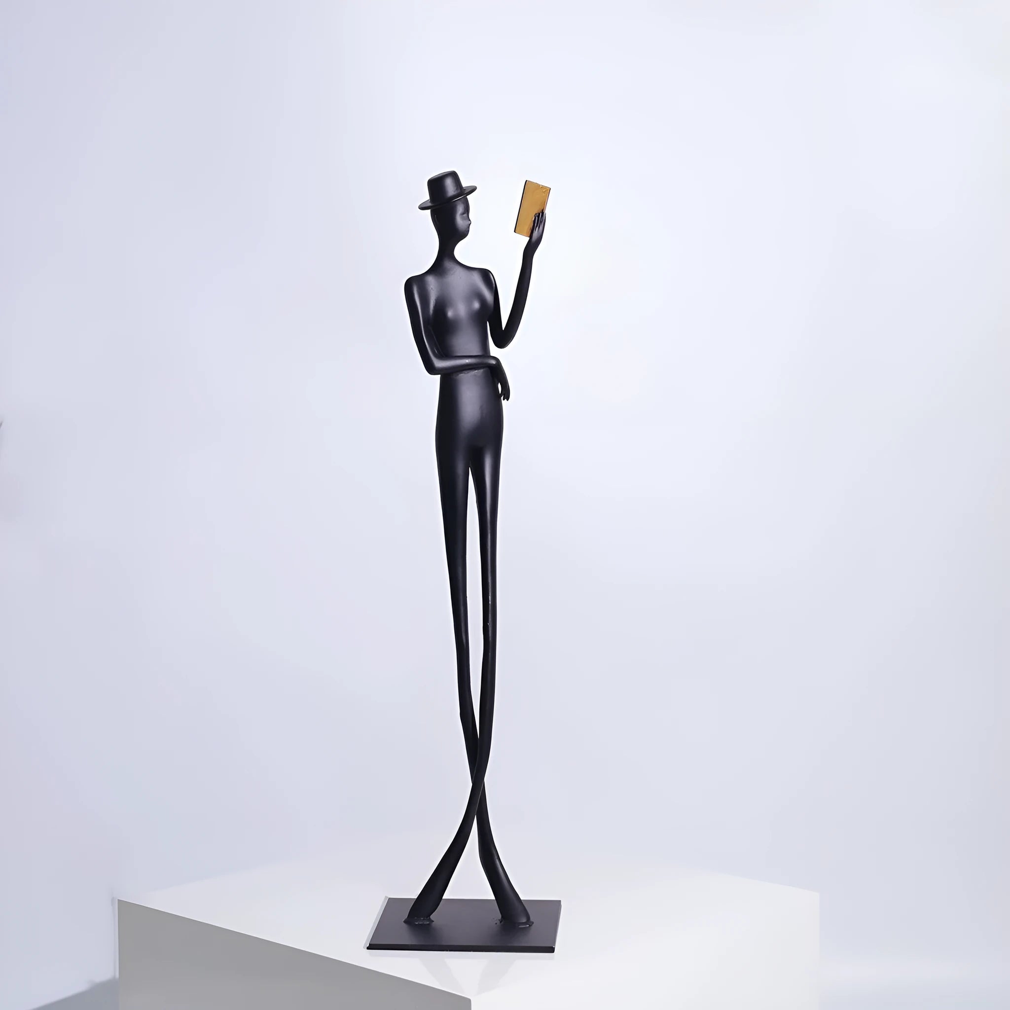 Black aluminium reading woman desktop sculpture modern simplicity design