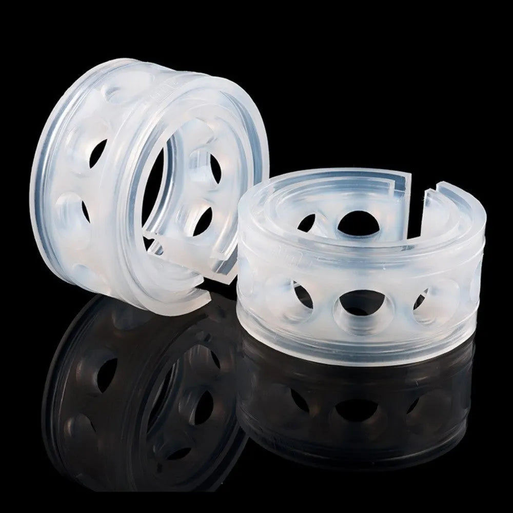 Transparent rubber car spring shock absorber buffers showing six size options for suspension modification