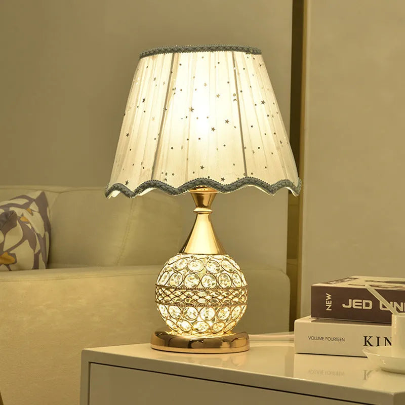 Gold crystal desk lamp with electroplated iron base and remote control for bedroom bedside lighting