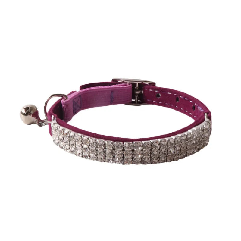 Elastic buckle cat collar with gang drill decoration in flocking material
