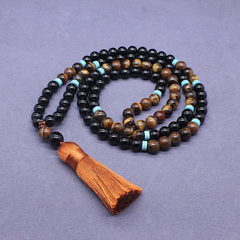 Black agate bracelet and Tiger Eye stone necklace jewellery set with geometric design