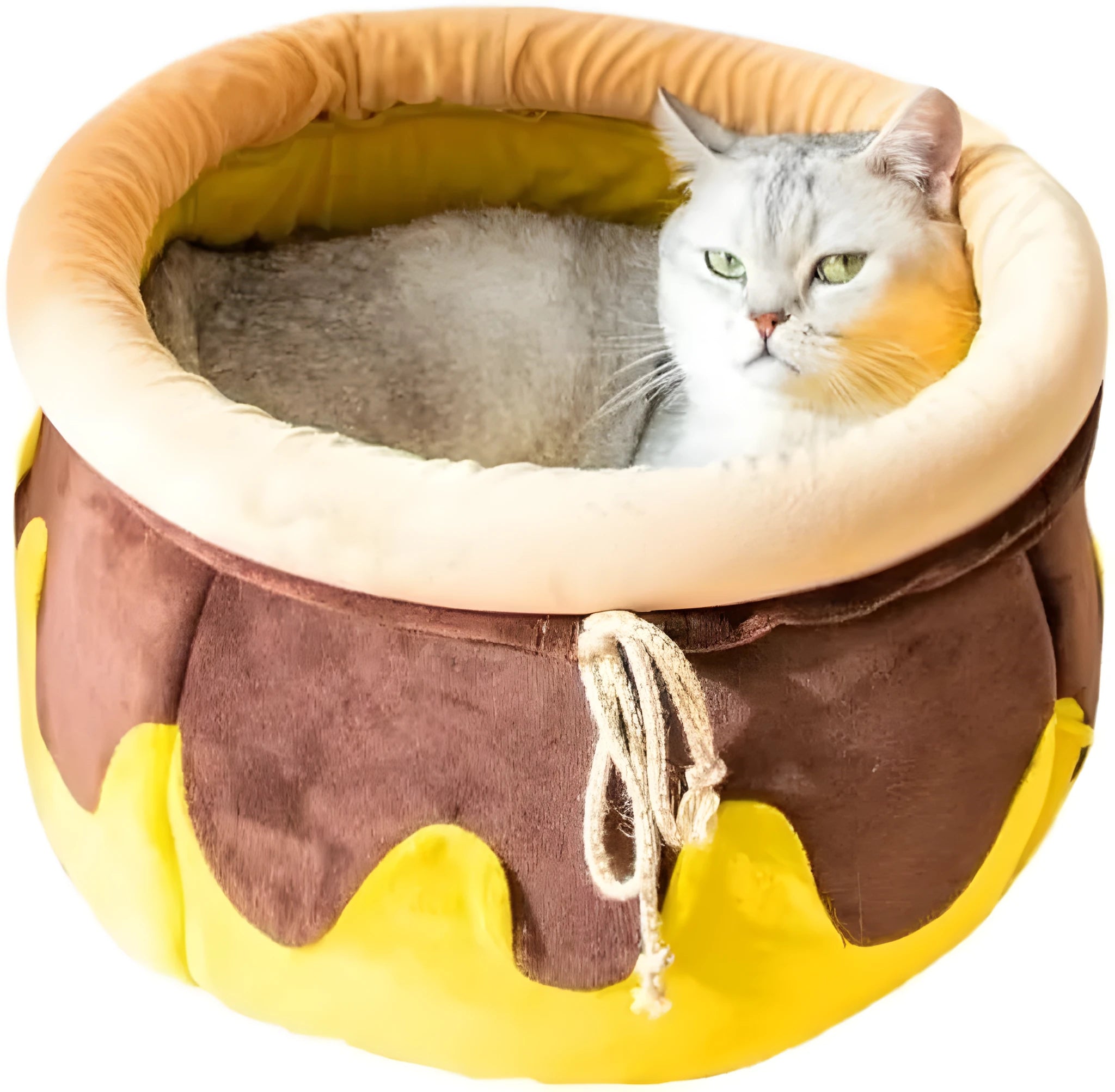 Honey pot shaped cat sofa bed with magic wands in soft pink fabric with removable cushion