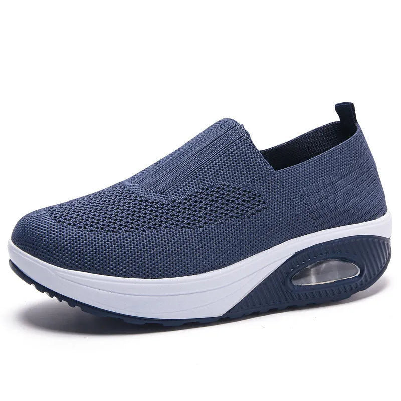 Women's air cushion non-slip flying woven shoes in solid colour, low top with mesh upper and EVA sole