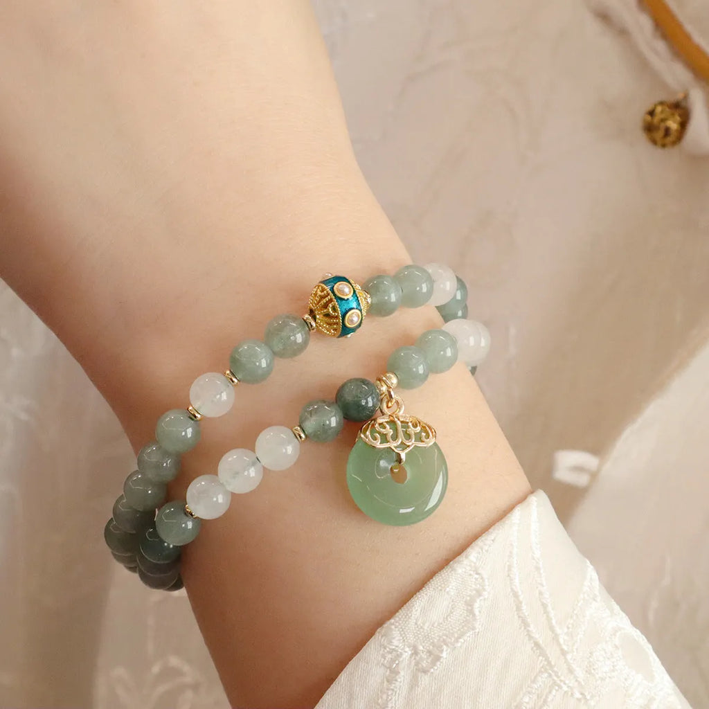 Women's safety buckle bracelet with Burmese jade geometry pendants in new Chinese style