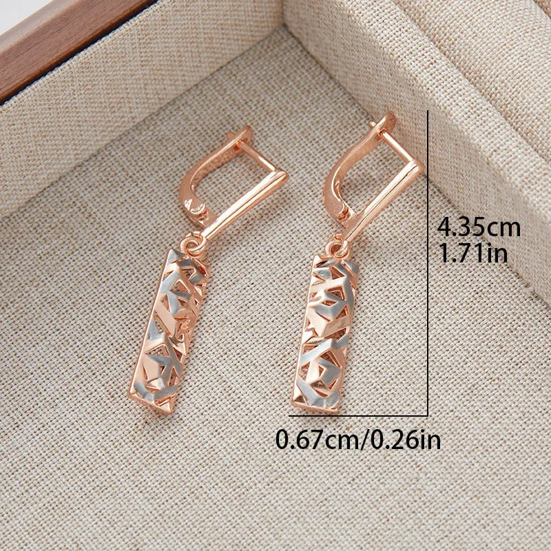Rectangle hollow stud earrings with two-tone electroplated finish geometric design