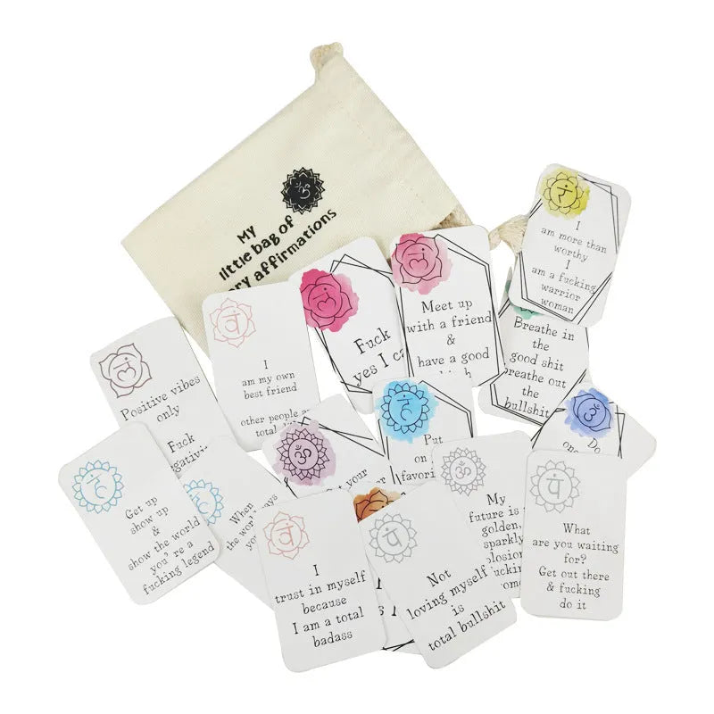 Set of 16 funny affirmation cards with soft colours and healing series design